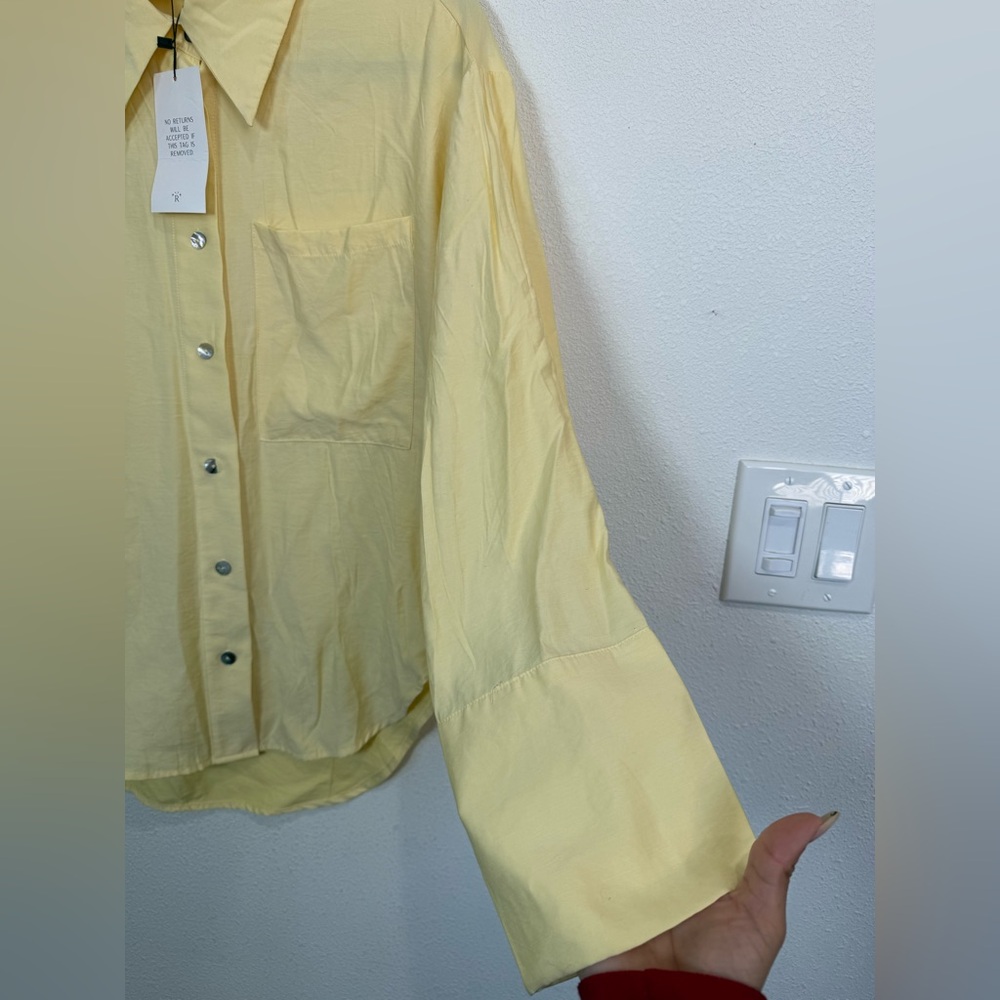 Rumours Yellow Button-Up Blouse S | Bamboo Blend Oversized Shirt Chic Minimalis - Picture 4 of 13